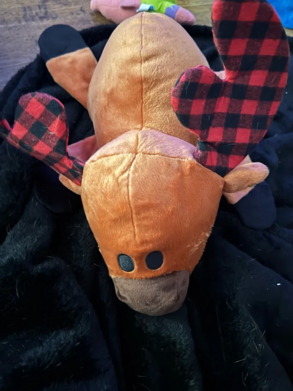 Bark Box XL Buffalo plaid blitzen moose dog toy NEW